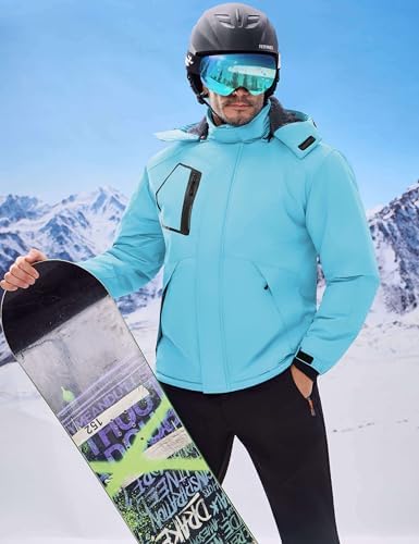 WULFUL Men's Waterproof Ski Jacket Warm Winter Coats Windproof Winter Jackets for Men Fleece Lined Windbreaker with Hood