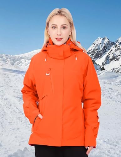 Women's Pro Ski Jacket, Waterproof 15K Snowboard Jacket, Insulated Winter Coat with Helmet Hood & Armpit Vents