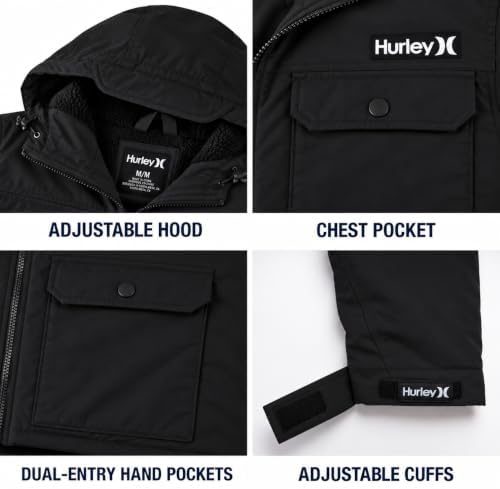 Hurley Mens Winter Parka Jacket, Sherpa Lined Hooded Winter Coat