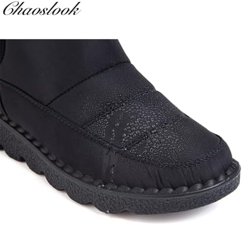 Womens Snow Boots Leather Winter Warm Boots Platform Ankle Booties