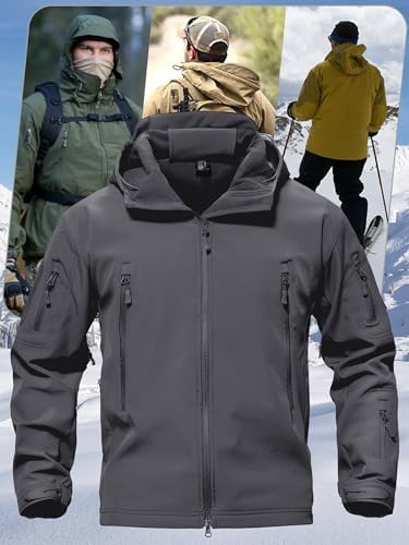 TACVASEN Men's Fleece Softshell Jacket Waterproof Winter Tactical Hooded