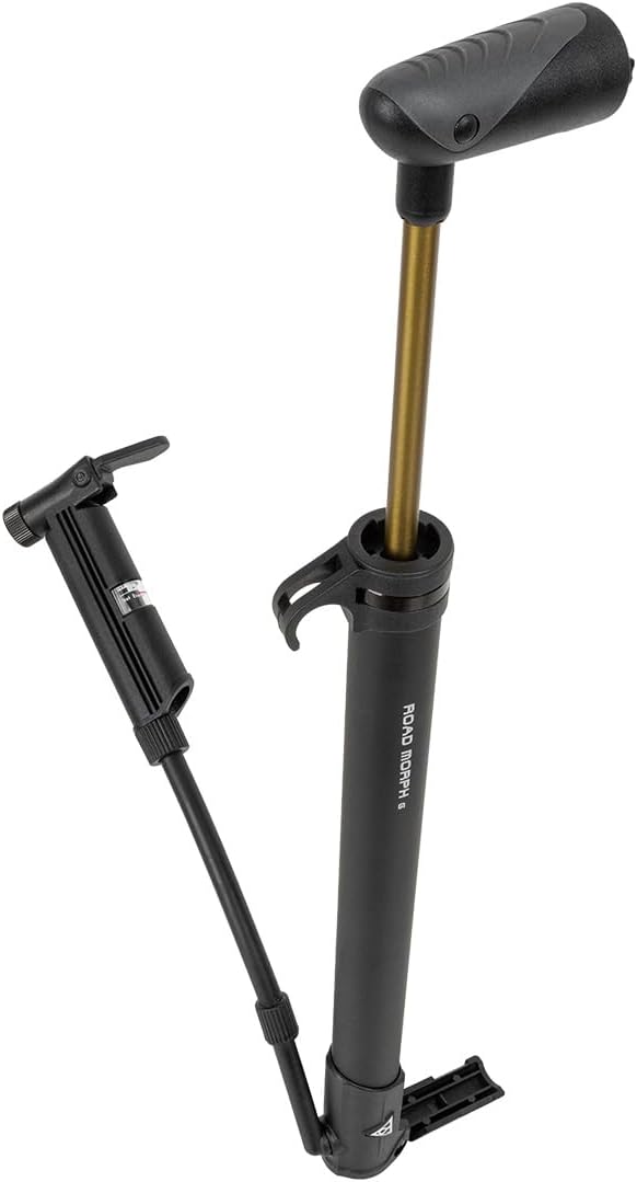 Topeak Road Morph Bike Pump – Portable Mini Floor Pump with Gauge, Fits Presta, Schrader & Dunlop Valves, 140 PSI Max, Aluminum Barrel, Fold-Out Foot Pad, Flexible Hose & Mount Bracket, Lightweight