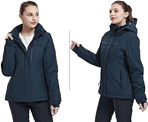 CAMEL CROWN Women’s Mountain Snow Waterproof Ski Jacket Detachable Hood Windproof Fleece Parka Rain Jackt Winter Coat