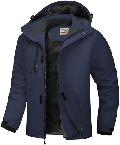 WULFUL Men's Waterproof Ski Jacket Warm Winter Coats Windproof Winter Jackets for Men Fleece Lined Windbreaker with Hood