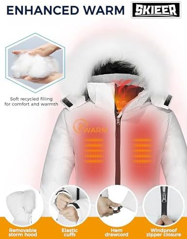 Women's Ski Jacket Waterproof Warm Puffer Thick Hooded Winter Coat