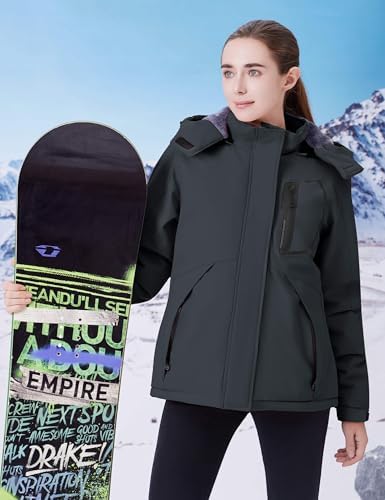 WULFUL Women's Waterproof Ski Jacket Warm Winter Coats Windproof Winter Jackets for Women Fleece Lined Windbreaker with Hood