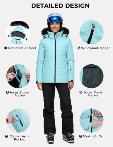 Women's Ski Jacket Waterproof Warm Puffer Thick Hooded Winter Coat