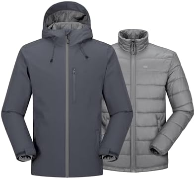 33,000ft Men's Hooded Waterproof 3 in 1 Snow Ski Jacket Winter Puffer Coat