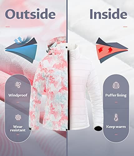 Women's 3 In 1 Waterproof Ski Jacket Windproof Snowboarding Jacket Warm Winter Snow Coat Raincoat