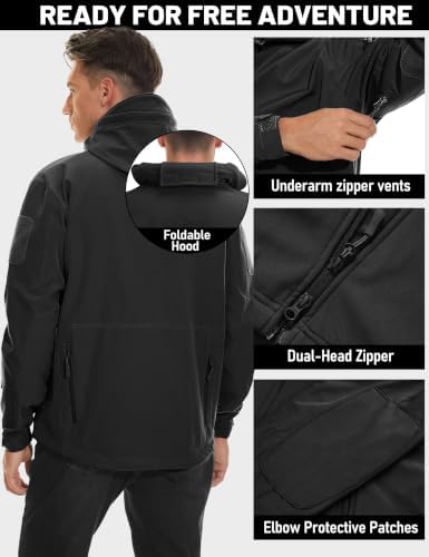 TACVASEN Men's Fleece Softshell Jacket Waterproof Winter Tactical Hooded