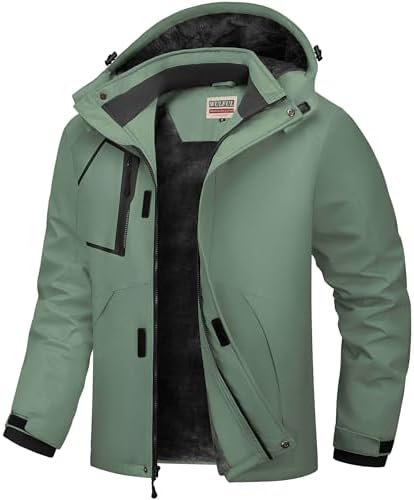 WULFUL Men's Waterproof Ski Jacket Warm Winter Coats Windproof Winter Jackets for Men Fleece Lined Windbreaker with Hood