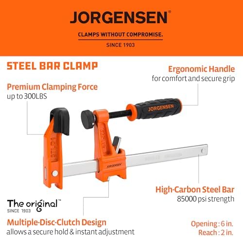 Jorgensen 6" Light-Duty Steel Bar Clamp Set, 300 lbs Load Limit, 2-Pack