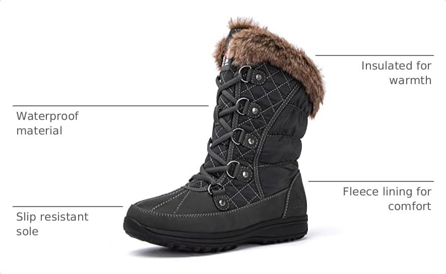 GLOBALWIN Women's Snow Boots Waterproof Mid-Calf Winter Boots with Thermal Fleece Lining, Insulated Cold Weather Protection, and Non-Slip Sole for Snowy Commutes