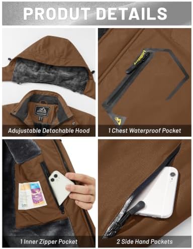 MAGCOMSEN Men's Winter Coats Water Resistant Ski Snow Jacket Warm Fleece Jacket Parka Raincoats With Hood Multi-Pockets