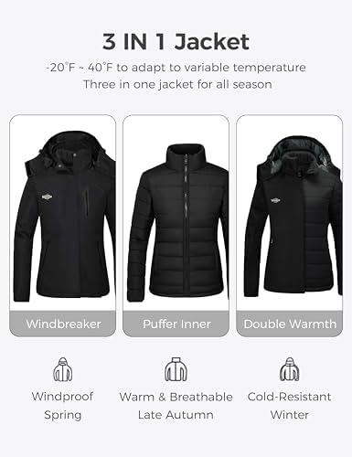 wantdo Women's 3 in 1 Ski Jacket Waterproof Winter Coat Snowboard Jackets