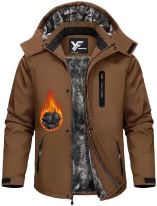 Yufawow Magnetic Placket No Fumbling Just Snap Men Winter Jacket Skiing Jacket Insulated Fleece Lined Waterproof Windbreaker for Snowboard Hiking Camping ATV Outdoor Work