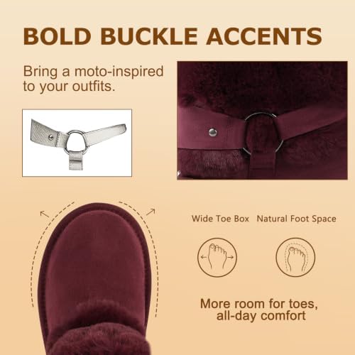 Furry Winter Boots for Women Block Heels Platform Buckle Slip On