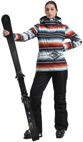 Womens Ski Jacket Pants Set Waterproof Snowboard Snow Pants Hooded