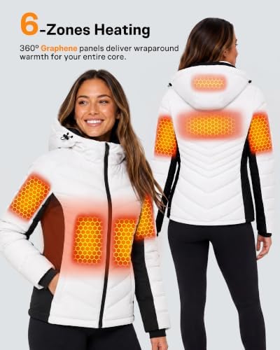 Wulcea Graphene Heated Jacket for Women Waterproof Puffer Hooded Slimming 12V 18400mAh Large Capacity Battery Fast Charge