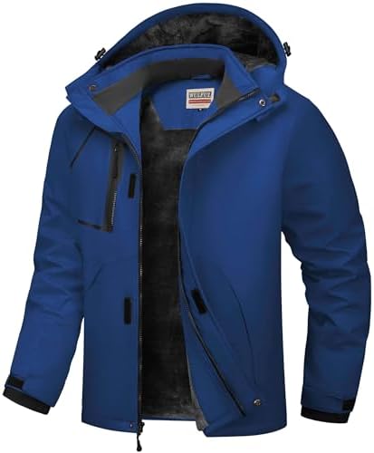 WULFUL Men's Waterproof Ski Jacket Warm Winter Coats Windproof Winter Jackets for Men Fleece Lined Windbreaker with Hood
