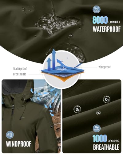 33,000ft Women's Softshell Jacket Waterproof Hooded Fleece Lined Rain Coat
