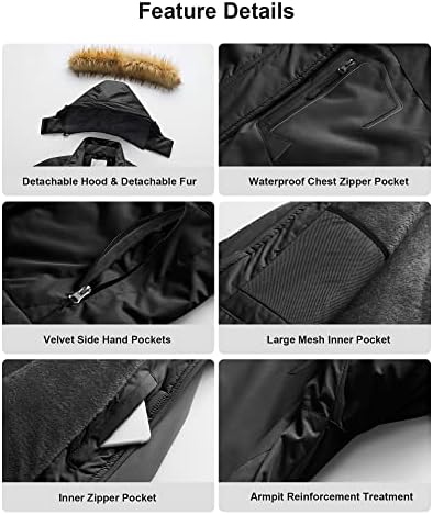 Pursky Women's Waterproof Ski Jacket Winter Snow Coats Fur Hooded Raincoat Parka