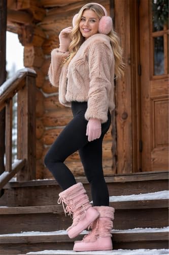 Furry Faux Fur Boots for Women Fuzzy Fluffy Winter Snow Boots Mid Claf