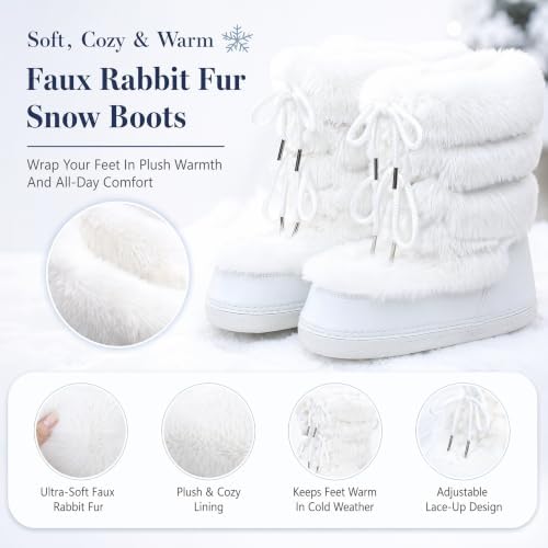 Furry Faux Fur Boots for Women Fuzzy Fluffy Winter Snow Boots Mid Claf