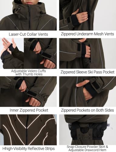 GSOU SNOW Mens Womens Snowboard Jacket Baggy Ski Snow Coat Waterproof