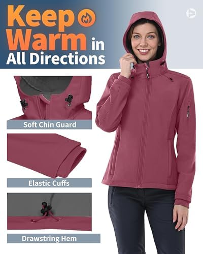 Outdoor Ventures Women's Softshell Jacket Fleece Lined Waterproof Rain Coat
