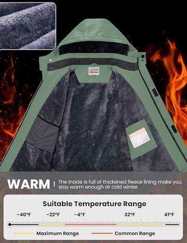 WULFUL Men's Waterproof Ski Jacket Warm Winter Coats Windproof Winter Jackets for Men Fleece Lined Windbreaker with Hood