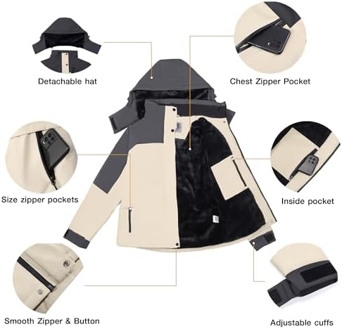 CAMELSPORTS Women's Waterproof Snow Ski Jakcet Fleece Warm Winter Coat Hooded Windproof Insulated Snowboarding Jacket