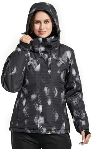 Wantdo Women's Waterproof Ski Jacket Colorful Printed Fully Taped Seams Rain Coat Warm Winter Parka