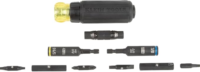 Klein Tools 32500HDRT KNECT Ratcheting Screwdriver, Multi-Bit Screwdriver / Nut Driver, Impact Rated 11-in-1 Tool with Phillips, Slotted, Square and Torx Tips