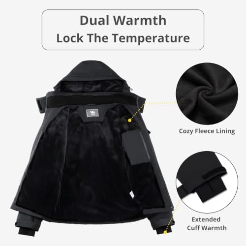 CAMEL CROWN Women's Ski Jacket Waterproof Warm Coat Winter Fleece Snow Coat Hooded Snowboarding Jacket