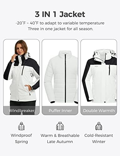wantdo Women's 3 In 1 Ski Jacket Cotton Padded Liner Winter Coat