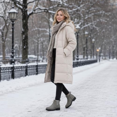 Womens Chelsea Boots Fur Lined Winter Ankle Boots Side Zip Round Toe