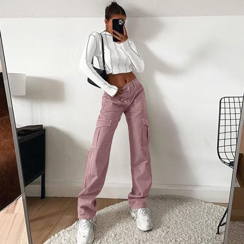 Lepunuo Cargo Pants for Women High Waisted Casual Pants Baggy Stretchy Wide Leg Y2K Streetwear with 6 Pockets