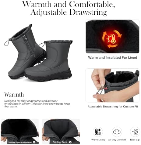 TEMOFON Winter Snow Boots for Women: Comfortable Warm Fur Lined Ankle Boot