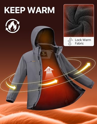 FREE SOLDIER Men's Warm Winter Fleece Lined Ski Snow Jacket with Hood