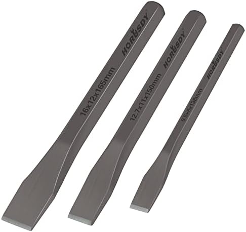 HORUSDY 3-Piece Heavy-Duty Cold Chisel Set, 3/8", 1/2", 5/8" Metal Chisels, Drop-Forged Cr-V Steel for Woodworking, Metalworking, Masonry & Carpentry
