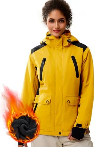 FREE SOLDIER Women's Waterproof Ski Snow Jacket Warm Fleece Lined Winter Rain Jacket with Hood Fully Taped Seams