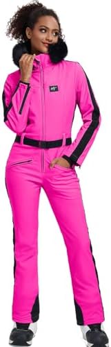 Women's Ski Suit One Piece Snowsuits Snowboard Ski Outfit Faux Fur Collar Slim Jumpsuit Jacket Insulated Windproof