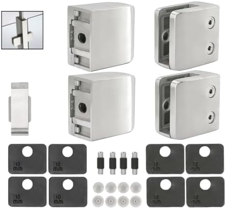 Stainless Steel 316 Square Flat Back Glass Clamp 55 x 55 mm for 3/8" - 1/2" Tempered Glass or Laminated Glass, Satin Brush Finish, GC-056S, 4 Pieces