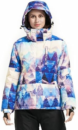 Wantdo Women's Waterproof Ski Jacket Colorful Printed Fully Taped Seams Rain Coat Warm Winter Parka