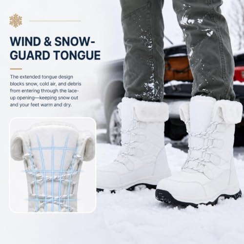 Women's Winter Snow Boots Waterproof Warm Lace Up Mid-Calf Booties