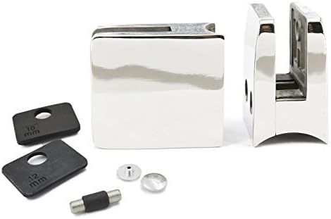 Stainless Steel 316 Square Flat Back Glass Clamp 55 x 55 mm for 3/8" - 1/2" Tempered Glass or Laminated Glass, Mirror Chrome Finish, GC-056M, 40 Pieces