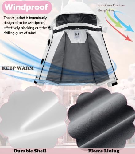 KVE Girls' Ski Jacket Waterproof Hooded Insulated Winter Coat