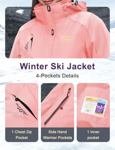 MAGCOMSEN Women's 3-in-1 Winter Coats Snow Ski Jacket Waterproof Windproof Fleece Lined Winter Jacket Parka