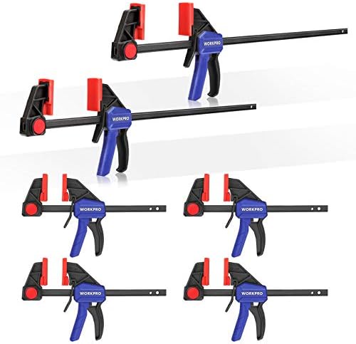 WORKPRO 6-Pack Bar Clamps for Woodworking, 6" (4) & 12" (2) F Clamps, Blue